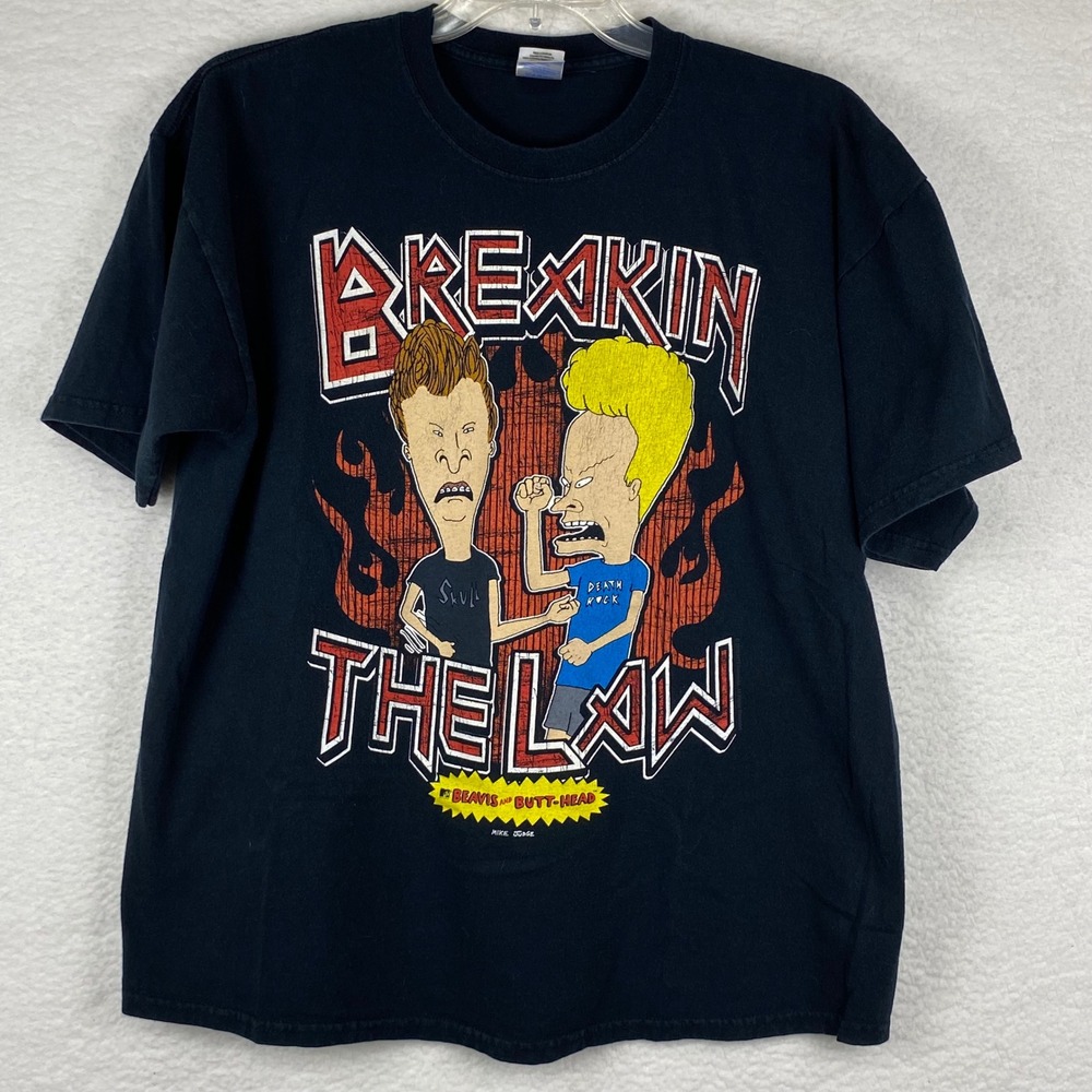 Beavis & Butt-Head Breakin The Law Graphic TShirt Black XL Gildan MTV Mike Judge
